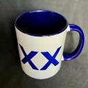 Kaffeebecher aus Keramik weiß/blau 1